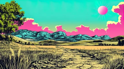  stunning sunset prairie: a panoramic poster capturing the untouched beauty of vast landscapes – perfect for sports interiors and nature enthusiasts! © Alex