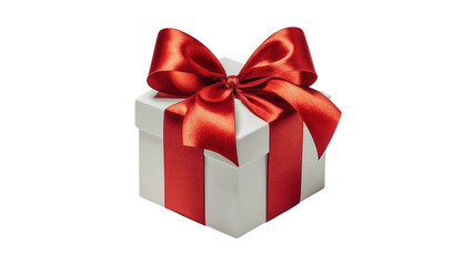white gift box with red bow