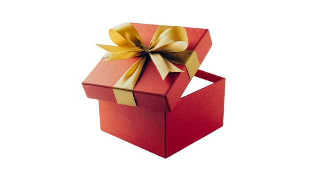 empty open red gift box with golden bow