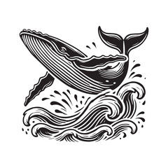 Breaching Whale Silhouette Vector - Marine Mammal Illustration	
