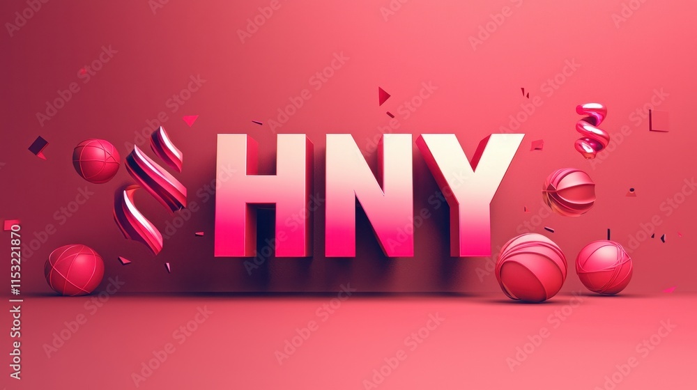Poster bold and minimalist design featuring hny with clean background and dynamic elements in pink color sc