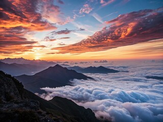 Majestic Sunrise Over Mountain Peaks: Long Exposure Photography