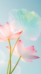 Obraz premium lotus flowers with water droplets, natural and beautiful blooms, soft pastel colors, serene background.