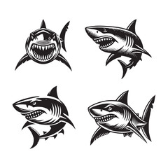 Shark Face Silhouette Vector Set - Ocean Predator Illustration Collection