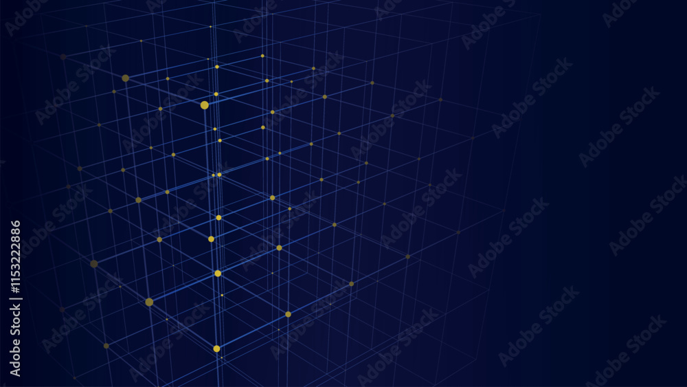 Aufkleber abstract wireframe cube. network connection structure. digital blockchain concept. futuristic blue b