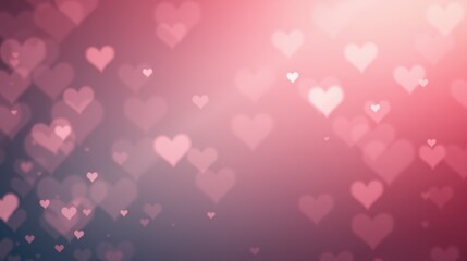 Pink bokeh hearts on romantic gradient background.