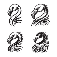 Flamingo Face Silhouette Vector Set - Tropical Bird Illustration Collection