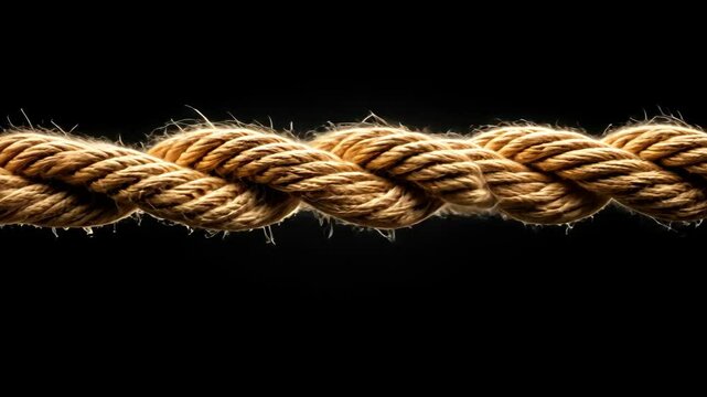 Natural fiber rope twisted tightly against a dark background with visible frays and texture