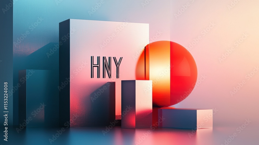 Poster minimalist background featuring bold hny design with geometric elements and soft gradients