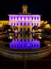 Naklejka premium Night view of the Palacio de Espana in Seville, Spain