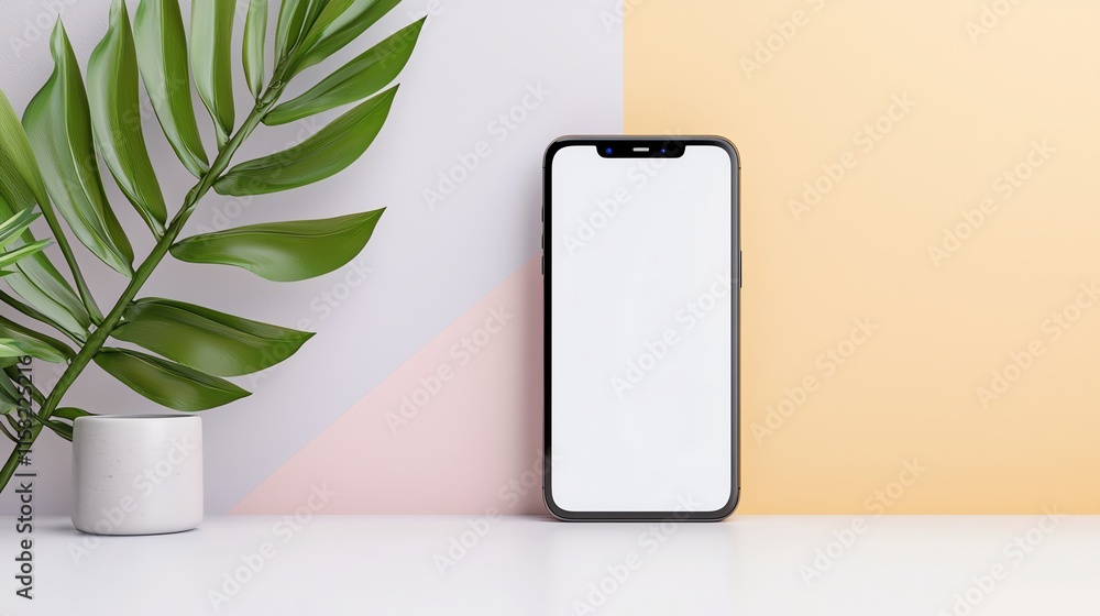 Aufkleber a smartphone with a blank canvas placed against a modern patterned backdrop for a sleek design