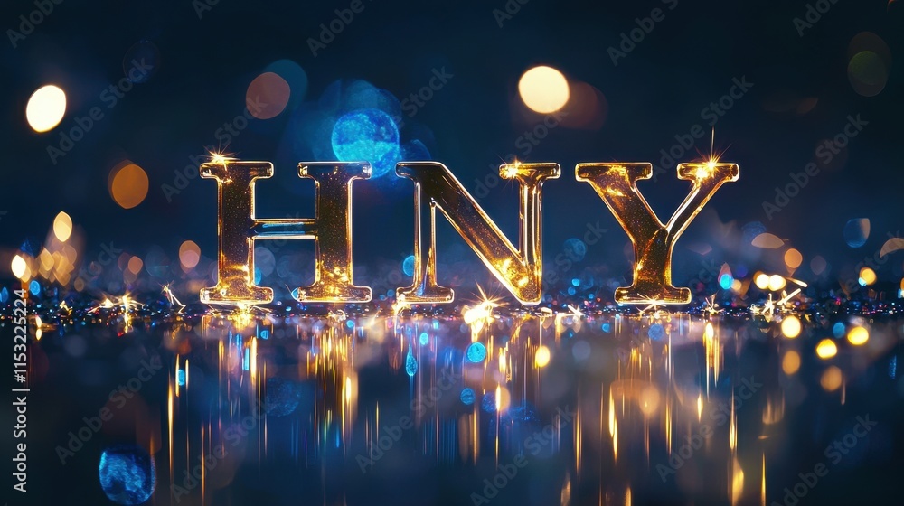 Aufkleber simple yet elegant design featuring hny in clean typography and sparkling background
