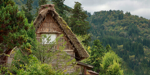 Minka, traditional old wooden  japanese houses in Gifu province