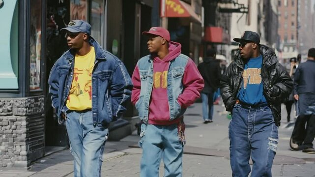 1990s hip hop street fashion people walking street