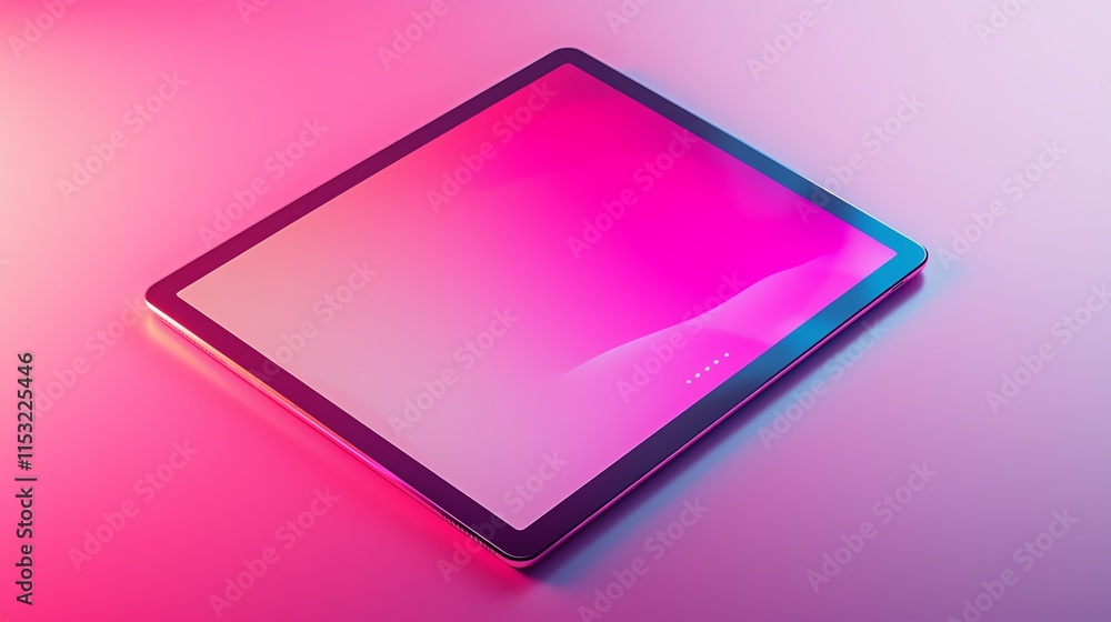 Aufkleber a tablet mockup with an empty display, complemented by subtle pink tones and soft gradient lighting
