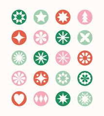 Decorated Christmas ball icon collection. Modern snowflakes and stars. Vector illustration