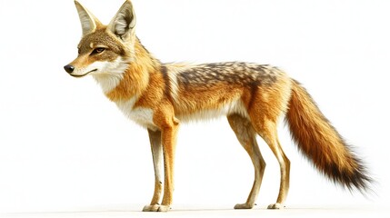 Obraz premium A Golden Jackal Stands Against A White Background