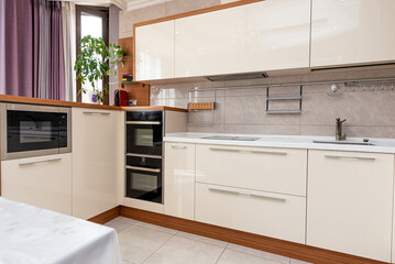 Fototapeta premium Style kitchen interior residential building, dining room design hotel apartment