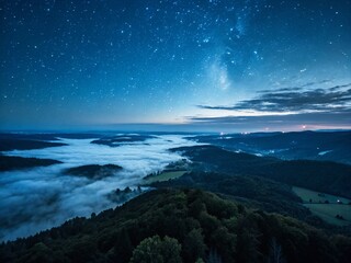 Naklejka premium Midnight Blue Glitter Landscape: Enchanting Sparkling Night Scene