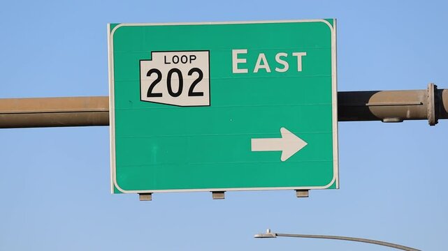 Closeup shot of Mesa, Arizona Freeway Sign Red Mountain 202 at Country Club Rd
