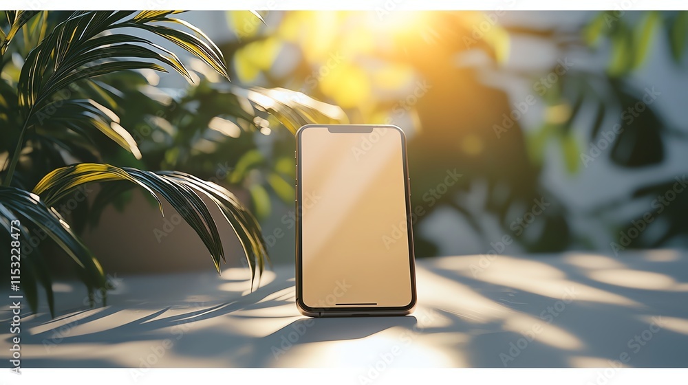 Aufkleber a smartphone mockup with an empty screen placed on a smooth white surface with soft light gradients