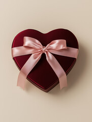 Red Heart-Shaped Gift Box with Pink Satin Ribbon for Valentine's Day