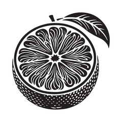 Grapefruit Silhouette Vector Illustration, Solid White Background.