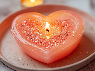 Heart-Shaped Wax Candle for Valentine's Day Celebration