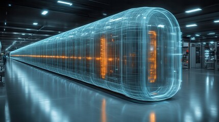 Futuristic server room with glowing data center.