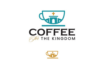 cup coffee with ancient church fort modern logo design. minimalist chapel, temple building with cup of coffee shape logo design set. for restaurant, cafe, eatery business company