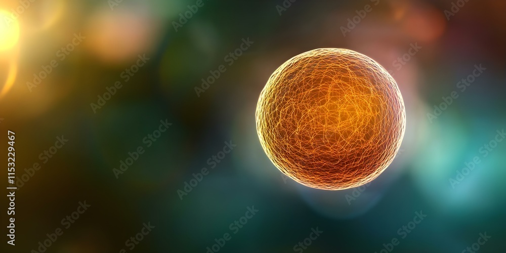 Poster a digital representation of a cell or microscopic structure, showcasing intricate lines and glowing 