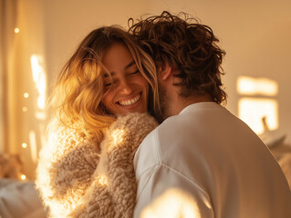 Romantic Happy Couple Hugging – Valentine's Day Concept