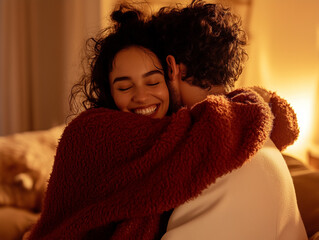Romantic Happy Couple Hugging – Valentine's Day Concept