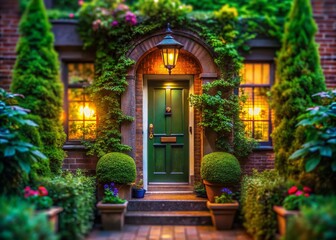 Fototapeta premium Miniature Entrance Door 70376: Charming Tilt-Shift Photo of a Residential Entryway