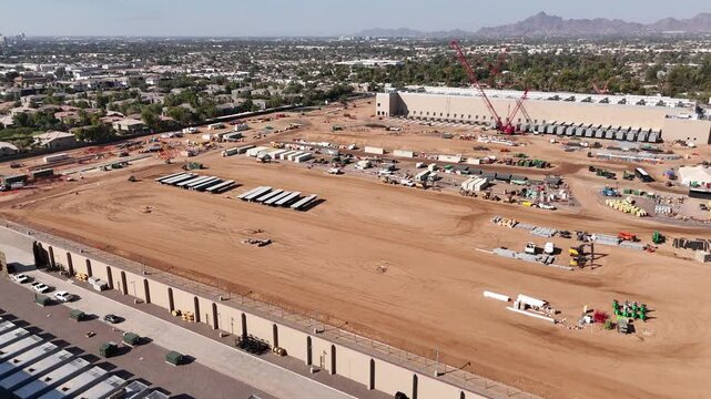 Aerial shot over the QTS Data Center under construction in downtown Phoenix in Arizona