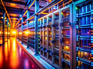 Fototapeta premium Miniature Network Server Room: Tilt-Shift Photography of Data Center Technology