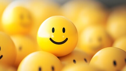 Bright Yellow Smiley Faces Representing Happiness and Joy Surrounded by Cheerful Emotions in a Playful and Optimistic Atmosphere