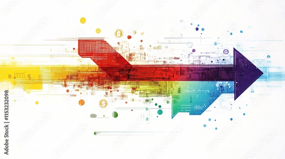 Poster abstract digital transition chart with colorful arrow and patterns