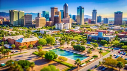 Fototapeta premium Miniature Phoenix Arizona Cityscape, Downtown Skyline Tilt-Shift Photography