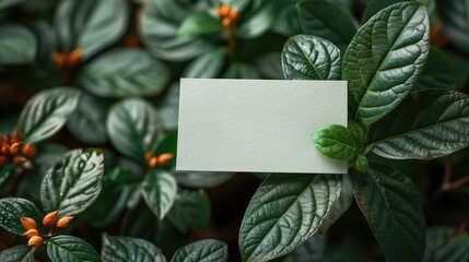 Obraz premium Blank Card on Green Leaf Layout