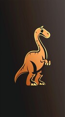 A cartoon-style dinosaur illustration in warm colors against a dark background.