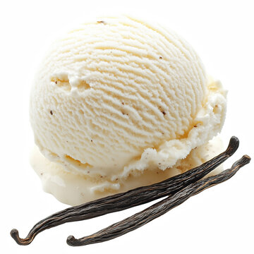 Scoop of delicious vanilla ice cream and vanilla pods isolated on transparent background Generative Ai.