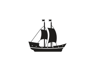 Medieval ship icon or Pirates ship logo flat style isolated on white background