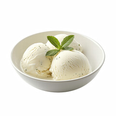 vanilla ice cream with Peppermint in white Bowl isolated on transparent background Generative Ai.