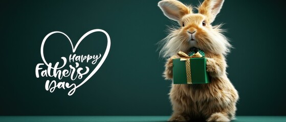 Adorable Bunny Rabbit Holding Gift for Happy Fathers Day Celebration