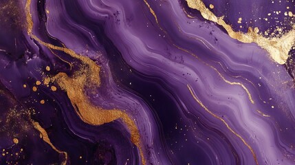 High-resolution abstract purple marble texture with luxurious gold splashes on a rich purple luxury background – elegant decorative pattern for digital and print design