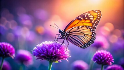 Obraz premium Minimalist Butterfly on Violet Flower - Delicate Purple Bloom Stock Photo