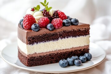 Decadent Chocolate Raspberry Cake with Blueberry Garnish