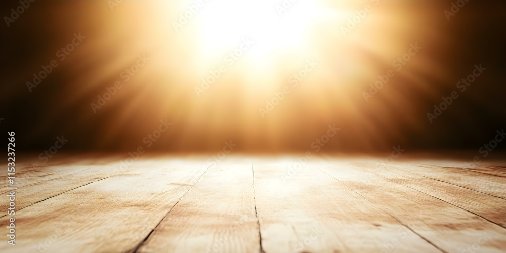 Aufkleber a bright light source shines over a wooden floor, creating a warm and glowing atmosphere with soft r