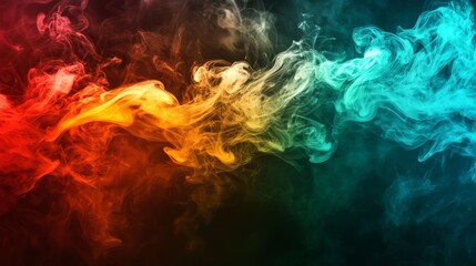 Colorful smoke swirls blend hues of red, orange, and blue against a dark background, creating a dynamic and artistic visual effect.